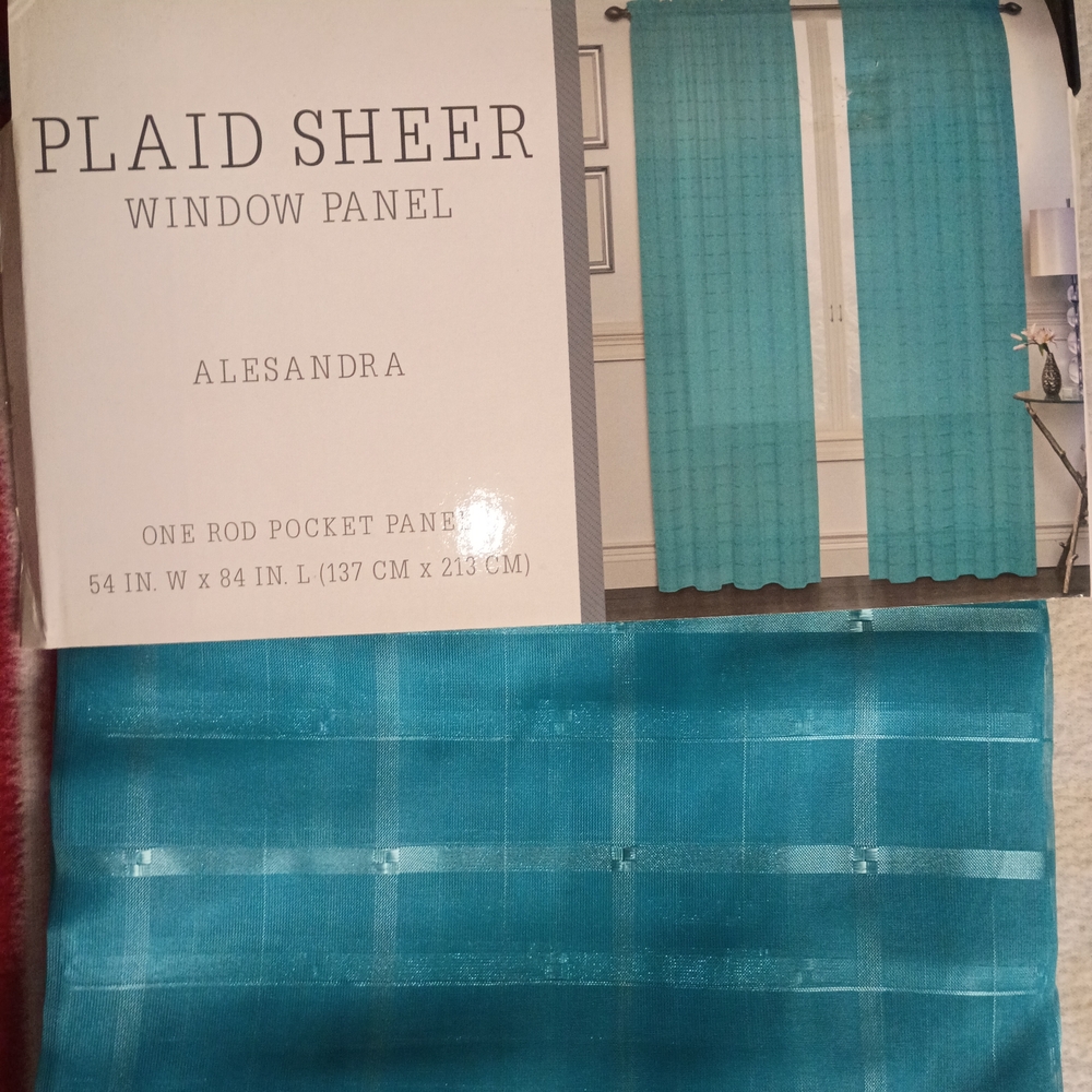 Teal Plaid Sheer Window Panel